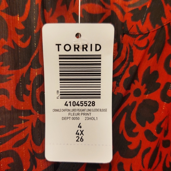 Torrid Crinkle Chiffon Peasant Blouse- Fleur Pattern - Picture 2 of 7